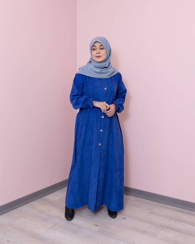 مانتو دکمه چوبی مخمل کبریتی زنانه