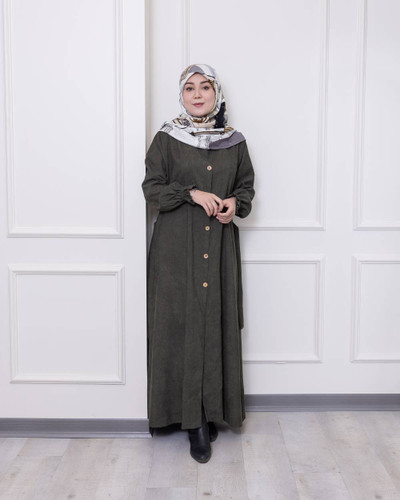 عبای پاییزه مخمل کبریتی زنانه کمربنددار
