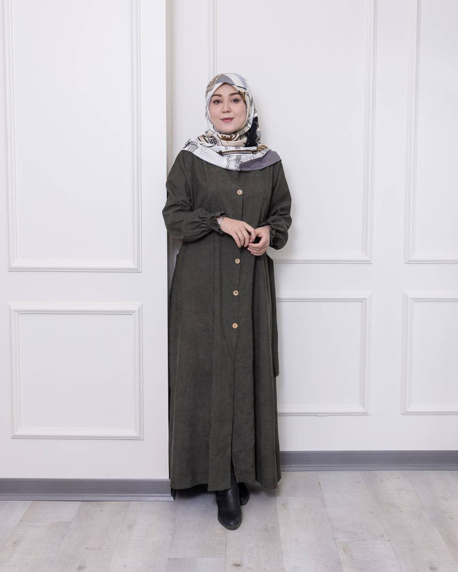 عبای پاییزه مخمل کبریتی زنانه کمربنددار