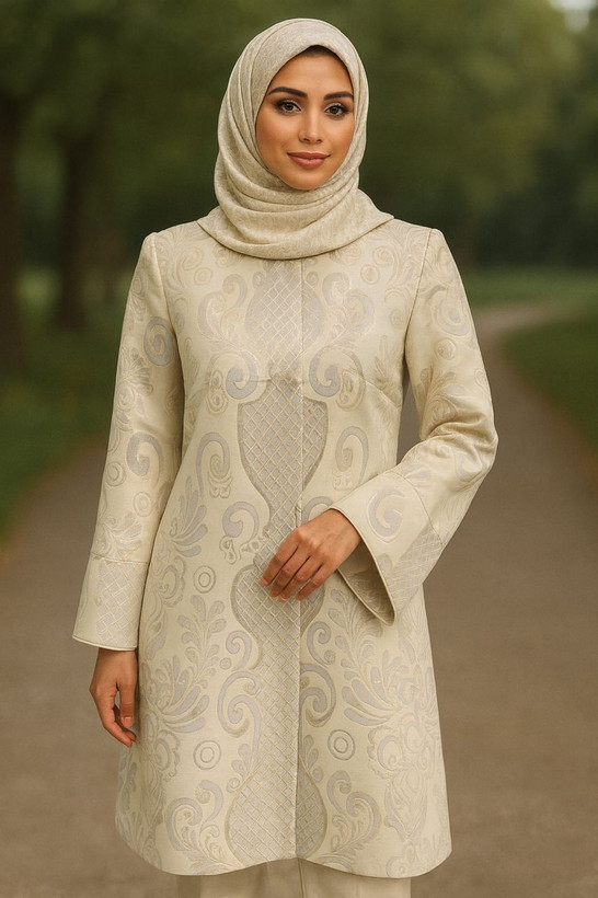 مانتو زنانه مزونی مدل اطلس با پارچه ژاکارد وارداتی و طراحی شیک